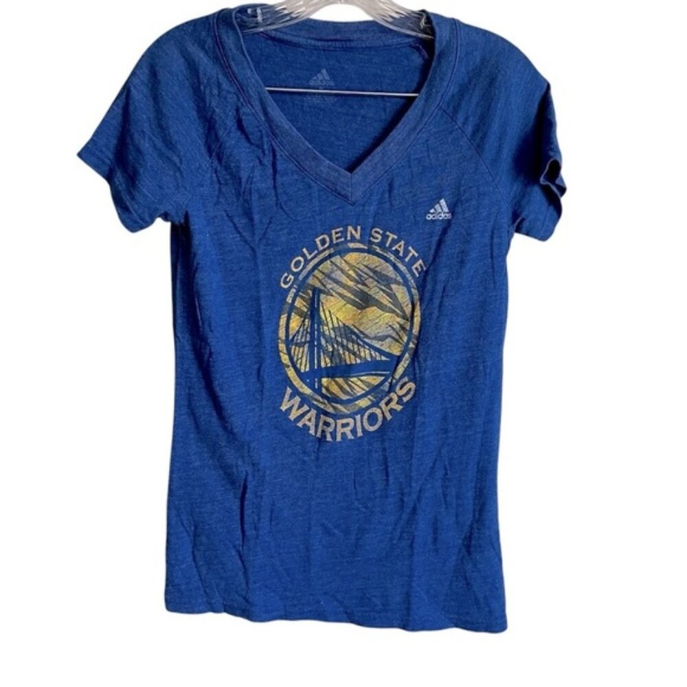adidas Blue V-Neck Golden State Warriors Short Sleeve Tee